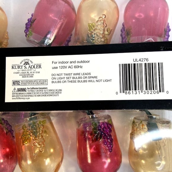 Kurt Adler Christmas String Light 10 Wine Glass Set Xmas Tree Bar Patio Camper - Picture 5 of 8